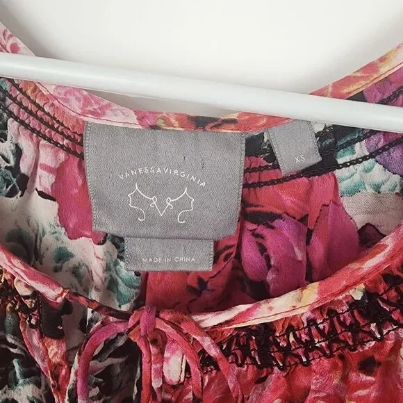 ANTHROPOLOGIE VANESSA VIRGINIA WOMENS XS FLORAL ROSE SILK BLOUSE TOP CUT OUTS - Picture 3 of 6